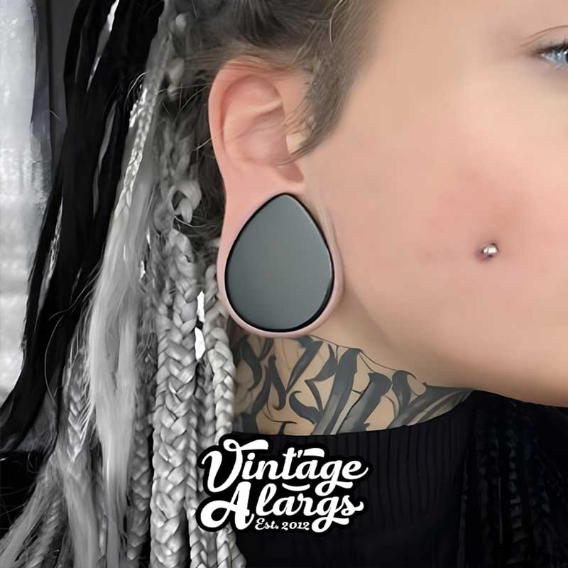 Alargador Gota Pedra Obsidiana / 1 Par