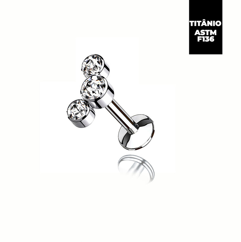 Piercing Titânio Labret Três Strass